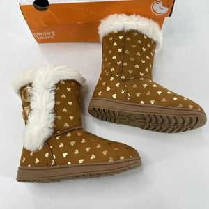 Baby Girls 8T JUMPING BEANS Peekaboo Gold Heart Sparkle Glitter Fur BOOTS